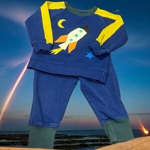 Hanna Andersson Outer Space Rocket Ship Sweat Pant Set Colorblock Size 2T